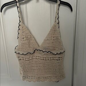 Forever 21 Cream Crochet Camisole with Black Trim
